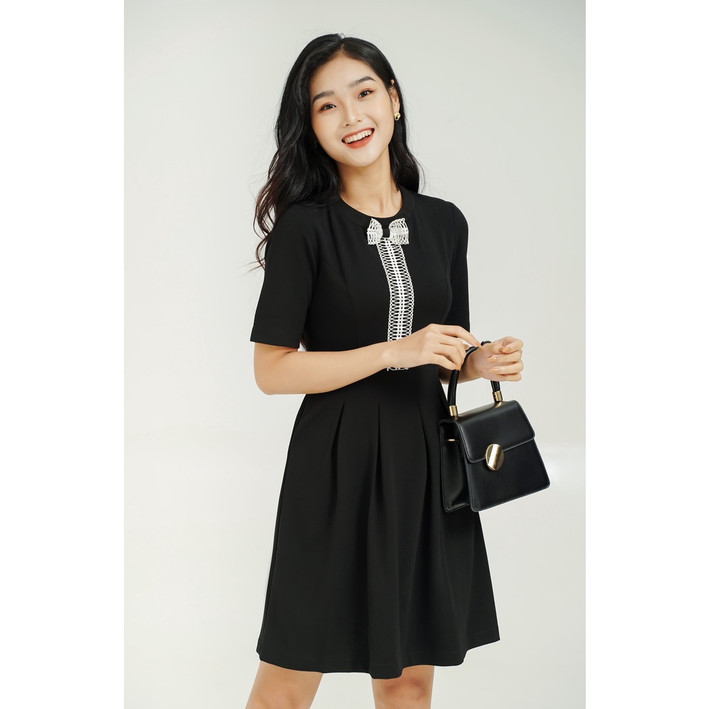 Đầm nữ ngắn tay, cổ nơ tiểu thư, sang trọng , thiết kế cao cấp TK Fashion - DK645