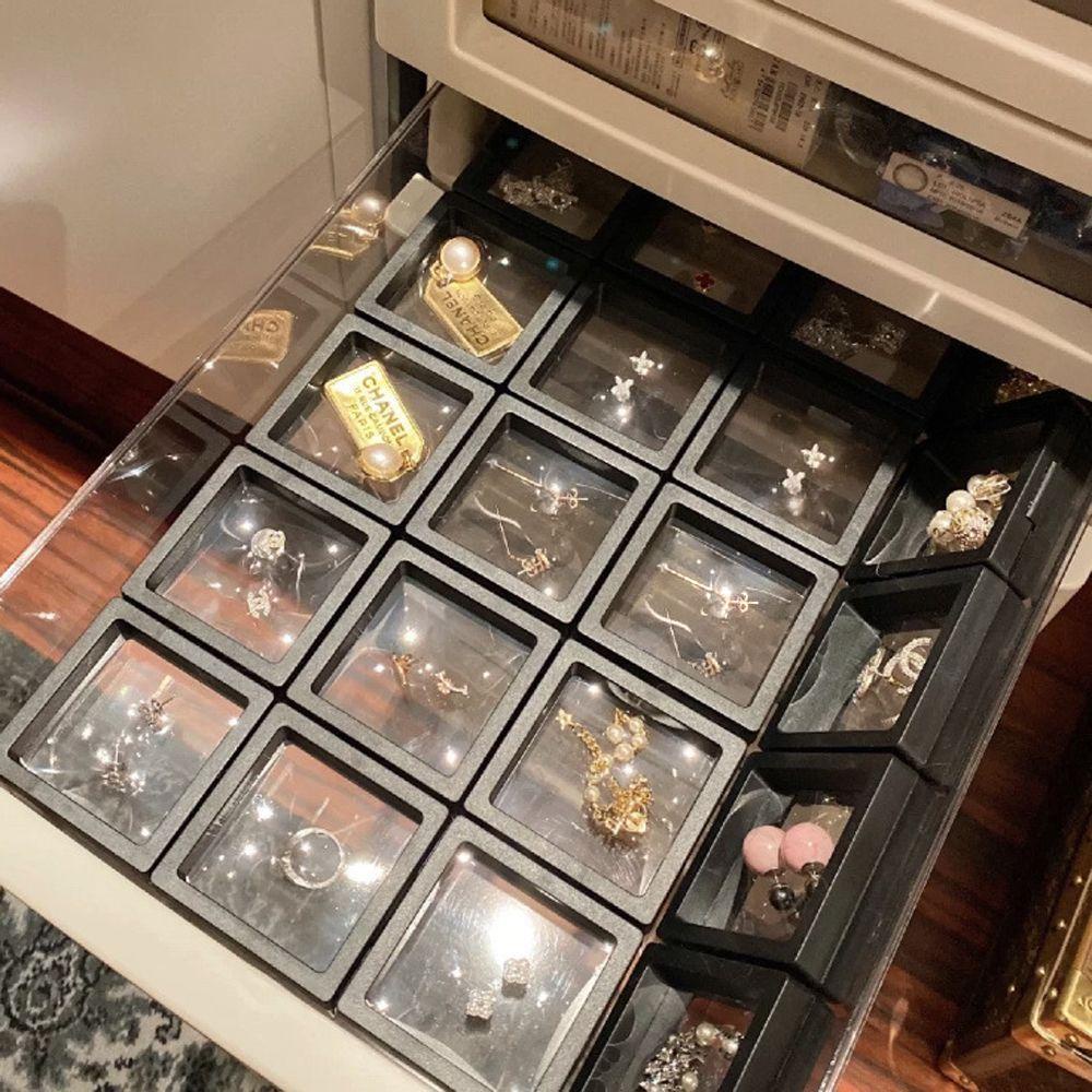 ANEMONE Hộp Đựng Trang Sức Trong Suốt Hình Chữ Nhật Màu Trắng Đen Phong Cách Vintage