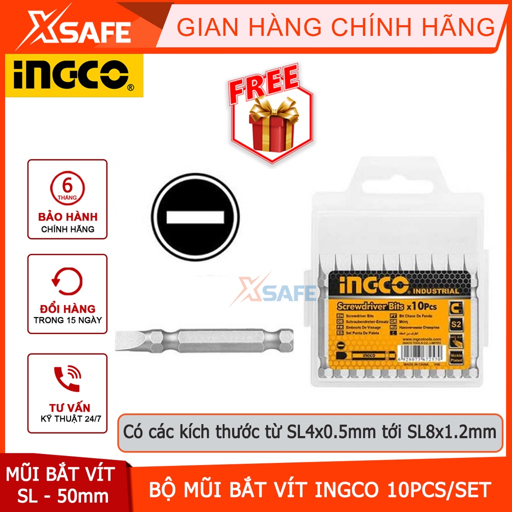 Bộ mũi siết vít đa năng INGCO size SL1-SL2-SL3-SL4-SL5-SL6 10 chi tiết, mũi bắn vít thép Cr-V [CHÍNH HÃNG][XSAFE]