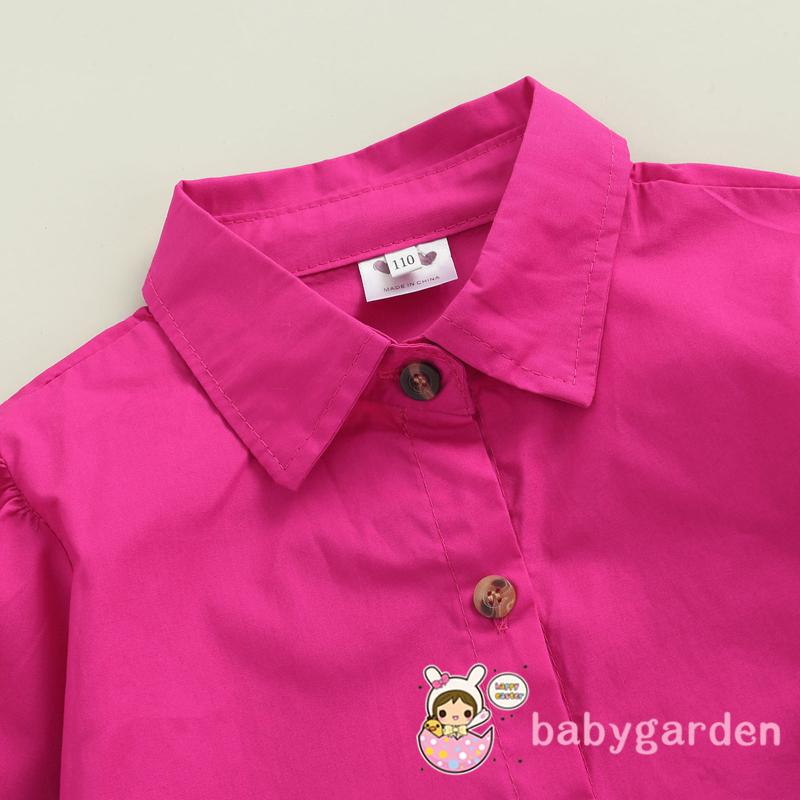 Set áo sơ mi tay dài + áo hai dây + quần short lưng cao cài nút thời trang thoải mái cho bé gái