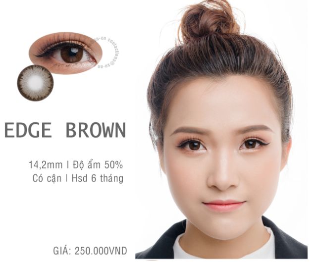 Lens cận nâu choco EDGE BROWN, kính áp tròng Hàn Quốc chính hãng 14,2mm, nâu tự nhiên giãn nhẹ babi