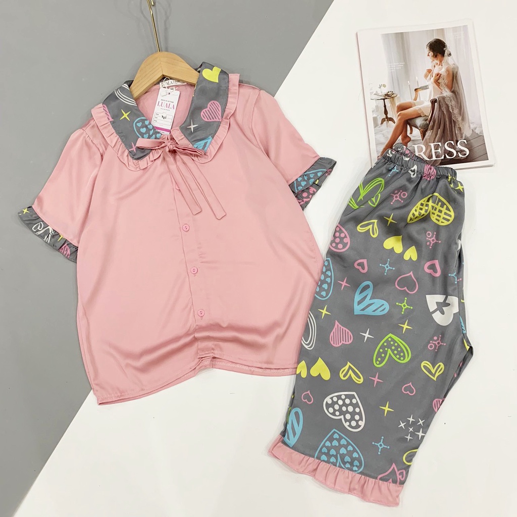 Pijama lụa latin phối hàn mẫu lửng♥️mềm mịn♥️thoáng mát♥️ bao đẹp