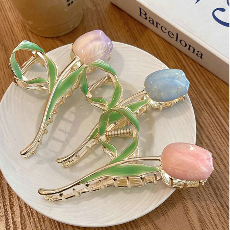 Kẹp Tóc Hoa Tulip / Cá Mập / Đuôi Ngựa Phong Cách Vintage Ngọt Ngào Hợp Thời Trang Cho Nữ