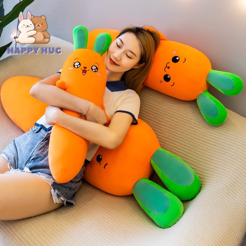 Gối ôm hình củ cà rốt cảm xúc dễ thương SIZE 45-65CM, thú nhồi bông cao cấp - Happy Hug