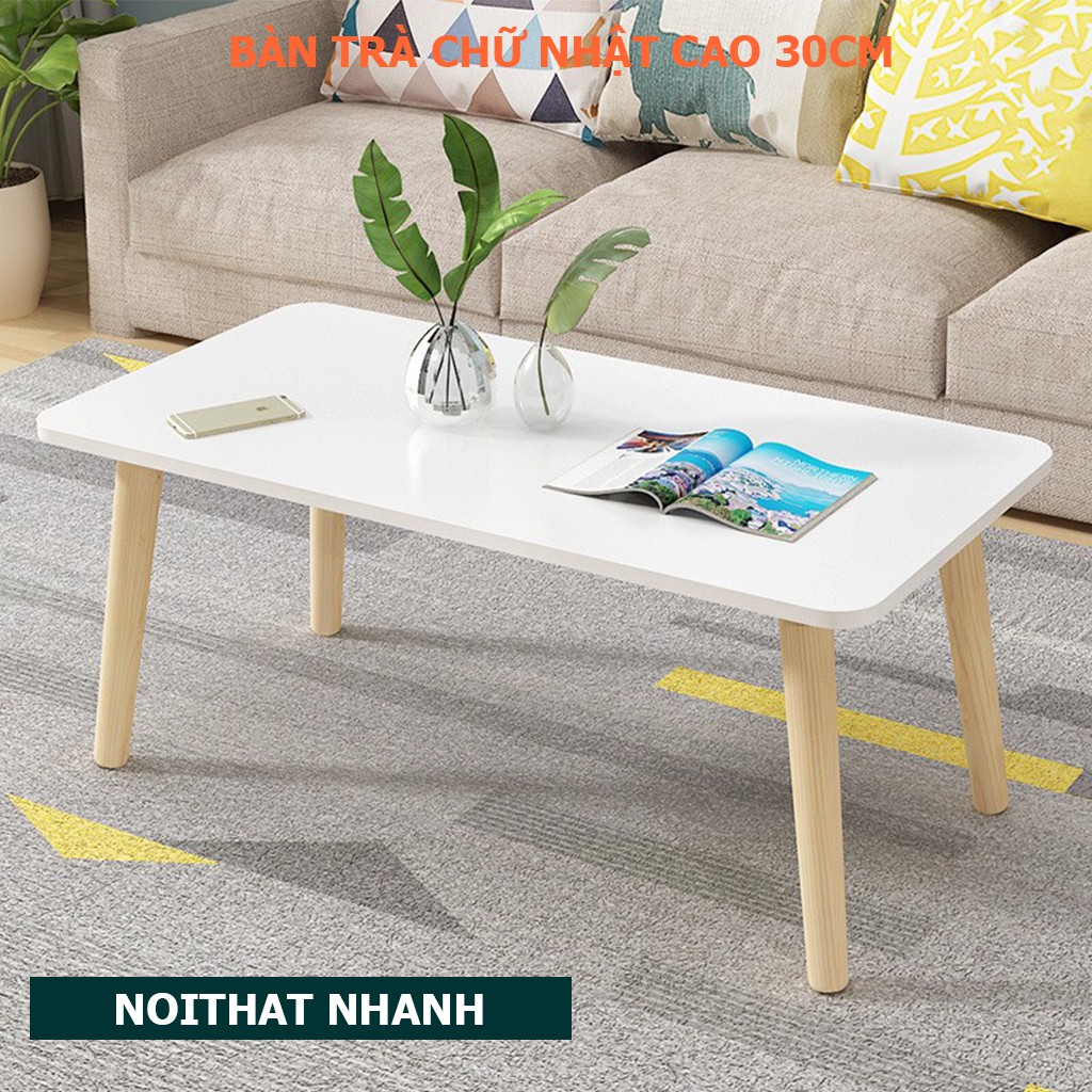 Bàn trà chữ nhật ngồi bệt hoặc ngồi cao với ghế sofa, chân gỗ tự nhiên chắc chắn và sơn pu, rất dễ dàng lắp đặt