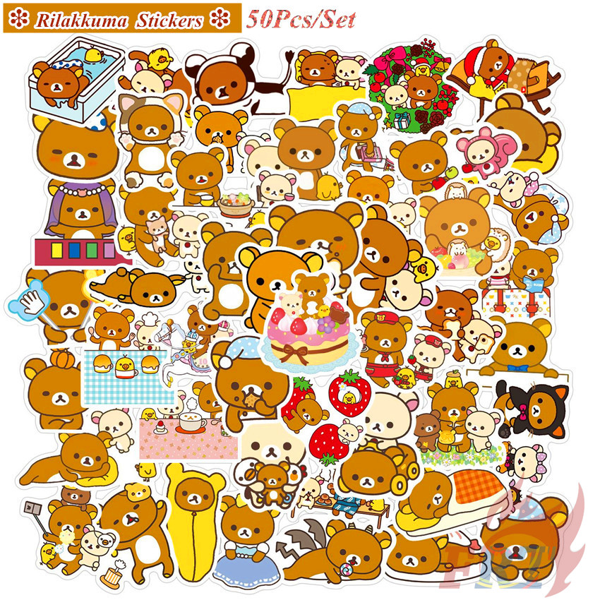 Set 50 hình dán họa tiết gấu Rilakkuma hoạt hình Series 02 trang trí thủ công DIY