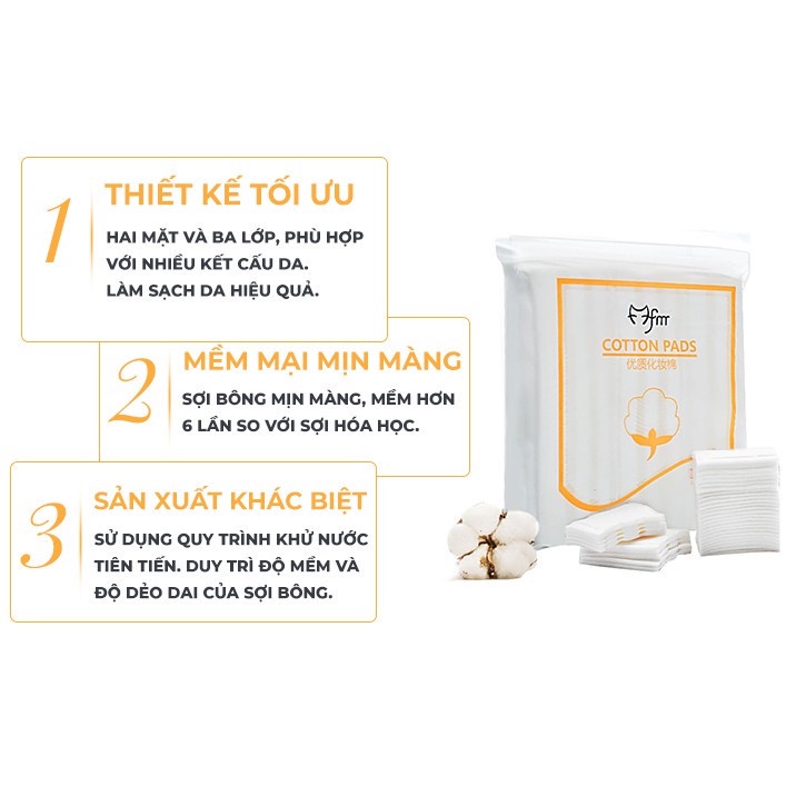 Bông Tẩy Trang 222 Miếng, Cotton 3 Lớp Mềm Mịn Dai, Tẩy Trang Nội Trung Địa Lameila