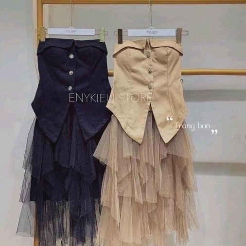 Áo ống nhọn kate phối cúc (có mút lót ngực), áo kiểu nữ xẻ tà cá tính sexy