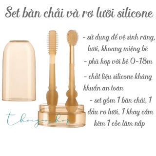 Set bàn chải và rơ lưỡi bằng Silicone cao cấp cho bé 0-18 tháng