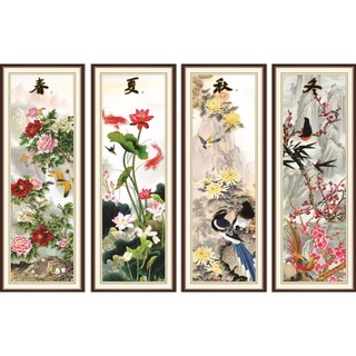 Bộ tranh dán tường 3D Bốn Mùa Xuân Hạ Thu Đông KT 30 x 80 và 40 x 100 cm x 4 bức