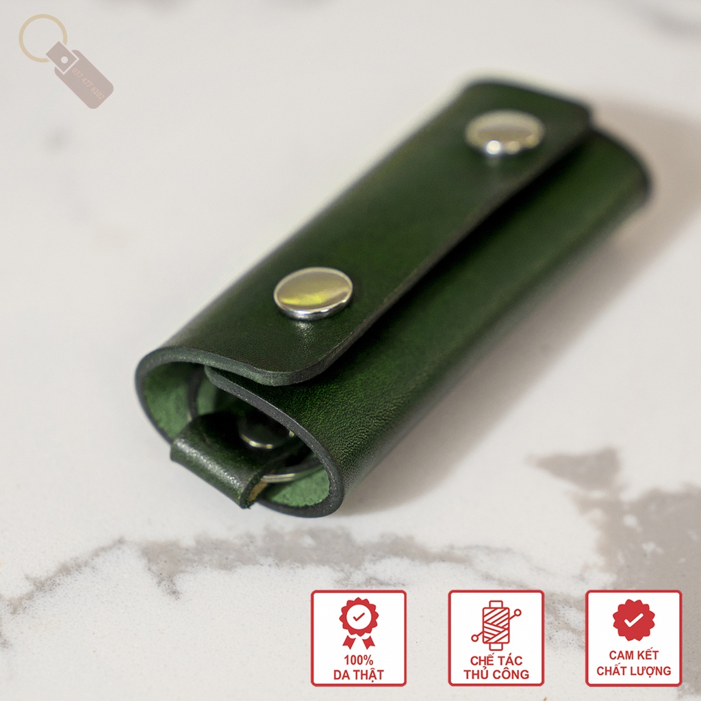 Ví Da Đựng Móc Treo Chìa Khóa Tiện Lợi - Nhỏ Gọn - Độc Đáo - Màu Xanh Lá Cây - Đồ Da Handmade