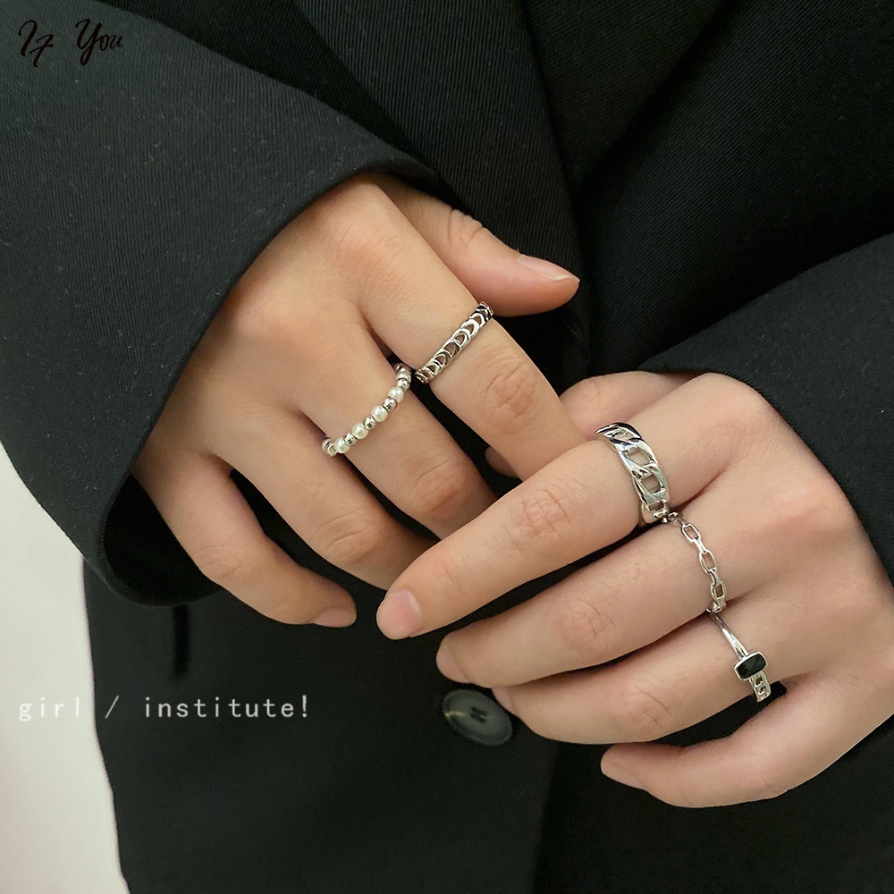 Bộ 5 nhẫn AY đính ngọc trai giả thời trang đơn giản cho nữ