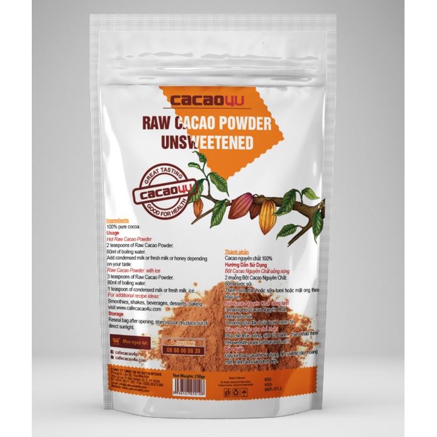 Bột Cacao cguyên chất 4U túi 220g /440gr/500gr /1kg 100% Cacao nguyên chất nguyên liệu trong làm bánh và pha chế
