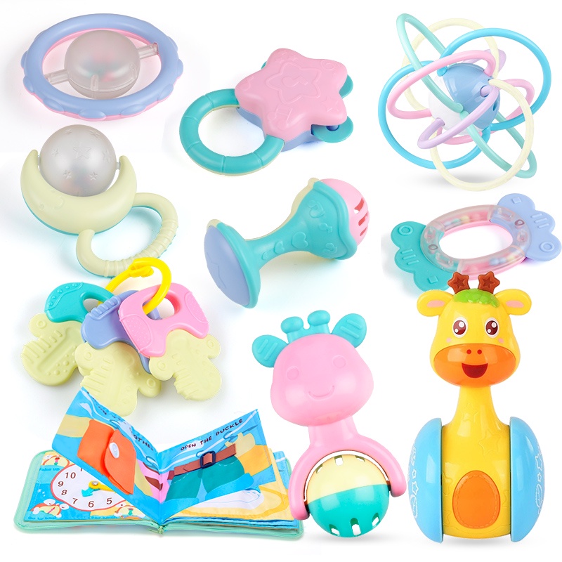 Xúc xắc gặm nướu Set 11 món đồ chơi HDY lục lạc cho bé phát ra tiếng và cắn được cho bé sơ sinh bộ đồ chơi