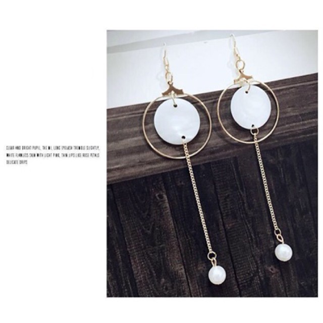 Bông tai dáng dài cặp tròn lồng trắng ngà