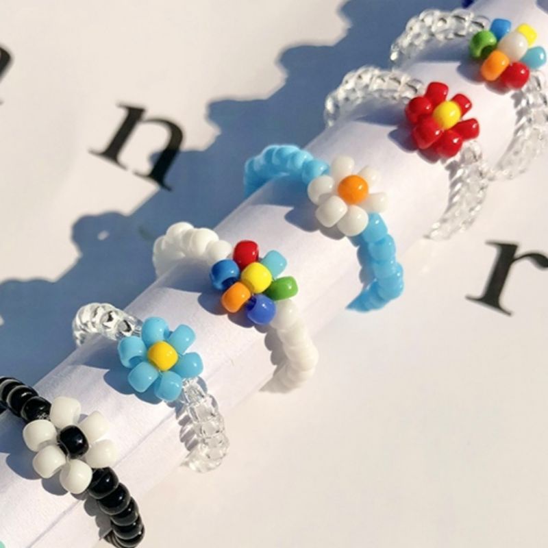 Nhẫn Hoa Hạt Cườm 3mm Nhiều Mẫu Co Giãn RF20