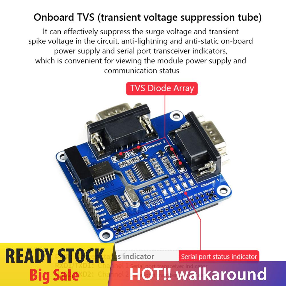 walkaround Original Raspberry Pi 4 Model B SC16IS752 SP3232 Dual RS232 Expansion Board