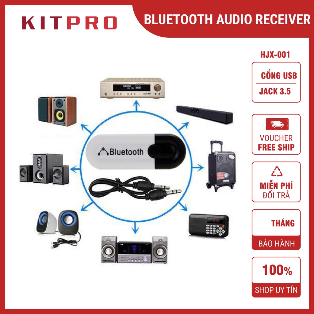 Usb Bluetooth HJX-001 Chuyển Loa Thường Thành Loa Bluetooth Qua Cổng USB Hoặc Jack Cắm 3.5 KITPRO