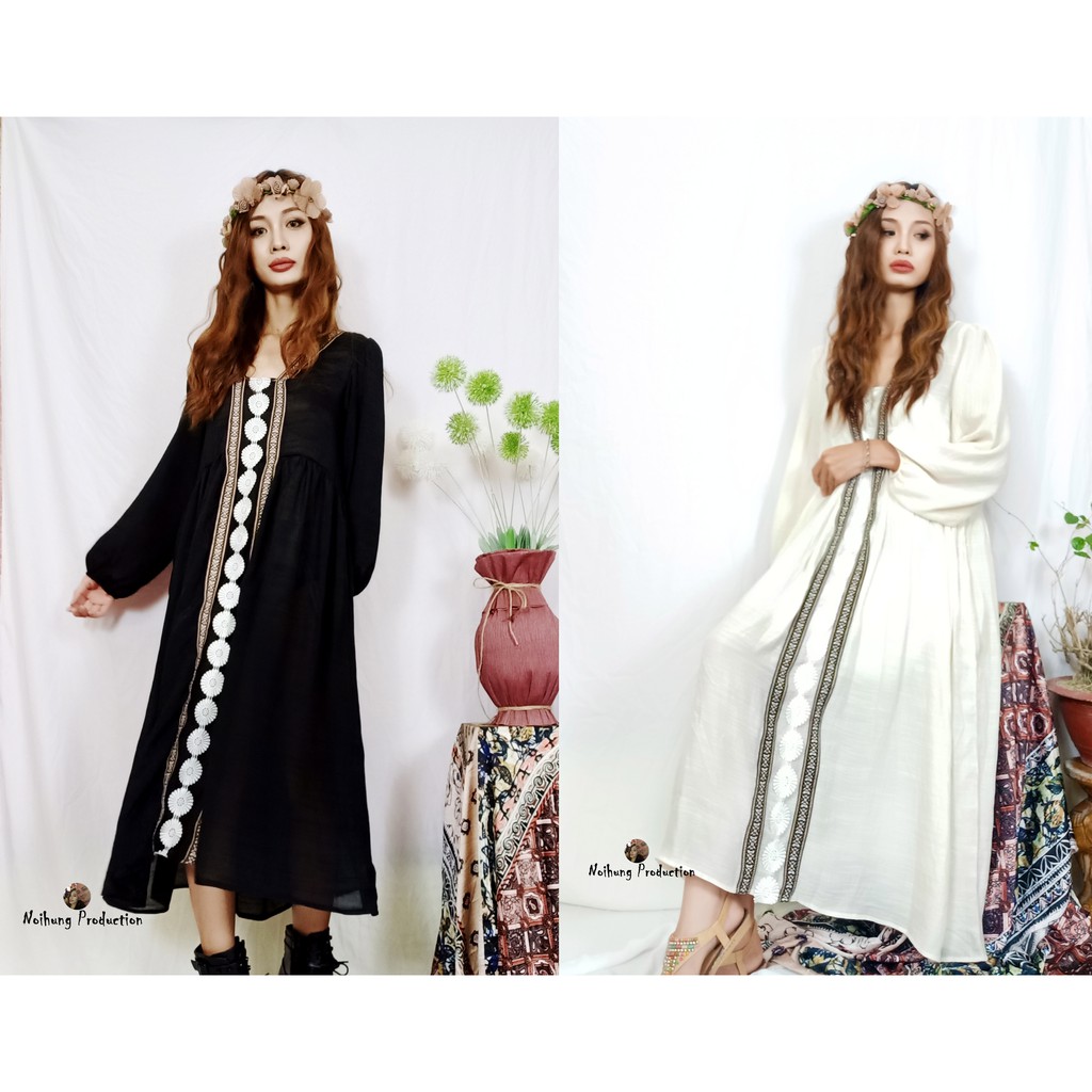 Đầm Váy Bohemian thổ cẩm maxi vintage dáng dài suông rộng đi biển đẹp xinh rẻ độc lạ tay lỡ Đủ bigsize bầu S M L XL XXL