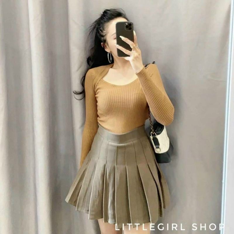 Áo thun tay dài cổ kiểu Phôm chuẩn dáng chảnh  A15&amp;PC