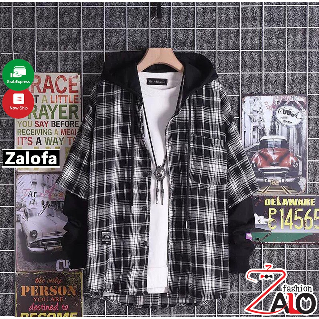 Áo Khoác Sơ Mi Caro Nam Nữ FLANNEL Caro Có Mũ Trùm Đầu SM5 Unisex Zalofa