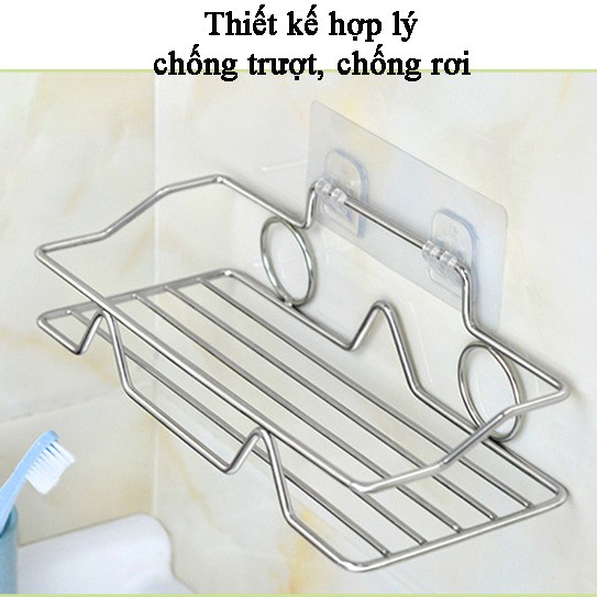 Kệ gia vị kệ dán để đồ nhà tắm tặng kèm móc treo đồ chất liệu inox 304 chống rỉ chịu lực