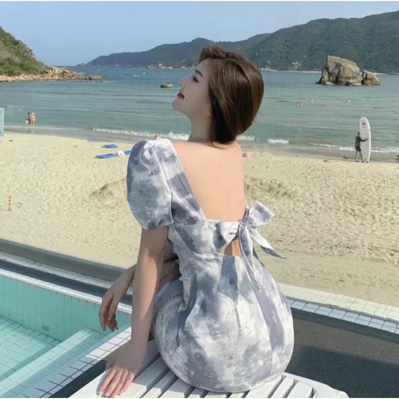 [Mã SKAMSALEP6 giảm 10% tối đa 100K đơn 150K] Đầm loang màu hở lưng thắt nơ | BigBuy360 - bigbuy360.vn