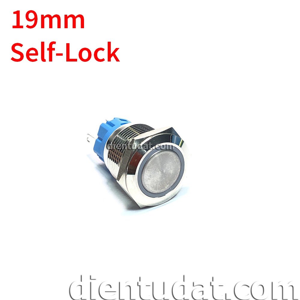 Nút Nhấn Trơn Self-Lock 19mm 5 Chân - Vòng Đèn 12V
