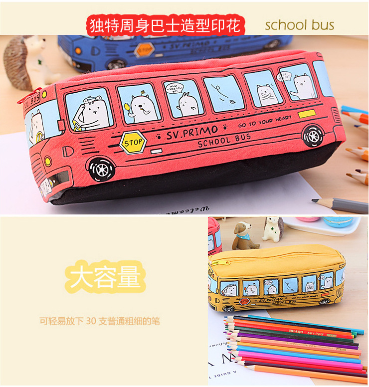 Túi Đựng Bút Bằng Vải Canvas Hình Xe Buýt / Xe Buýt / Xe Buýt / Xe Buýt Sáng Tạo Kiểu Hàn Quốc Ốp