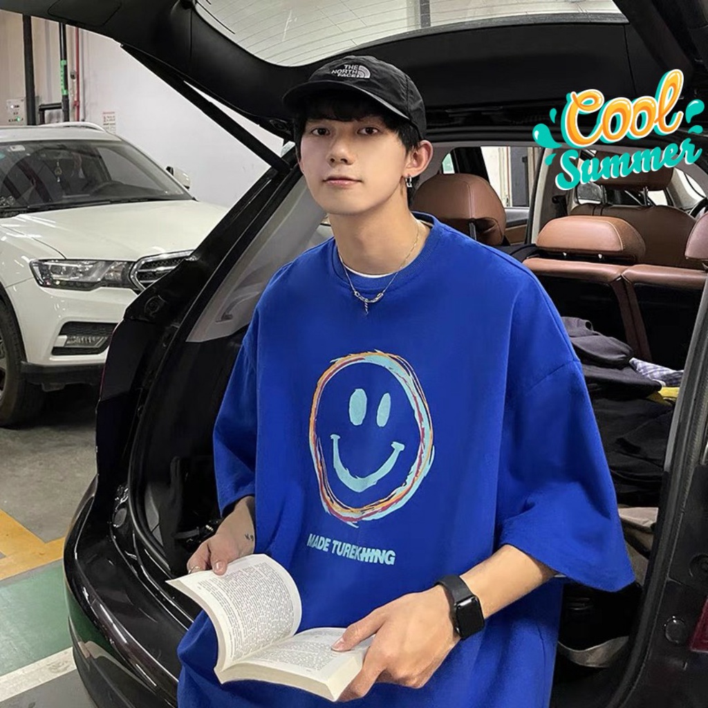 [SIÊU PHẨM HÀNG HÈ, KÈM QUÀ XINH] ÁO THUN, ÁO PHÔNG NAM NỮ MẶT CƯỜI HAPPY TAY LỠ FORM RỘNG 3 MÀU XANH TRẮNG ĐEN CỰC CUTE