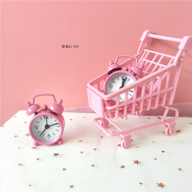Đồng Hồ Báo Thức Mini Bằng Kim Loại Màu Hồng Đơn Giản Dễ Thương Sáng Tạo Phong Cách Hàn Quốc