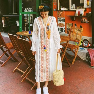 Váy trắng boho dáng suông
