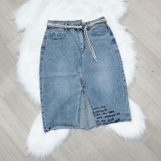 Chân váy jean chữ kèm đai