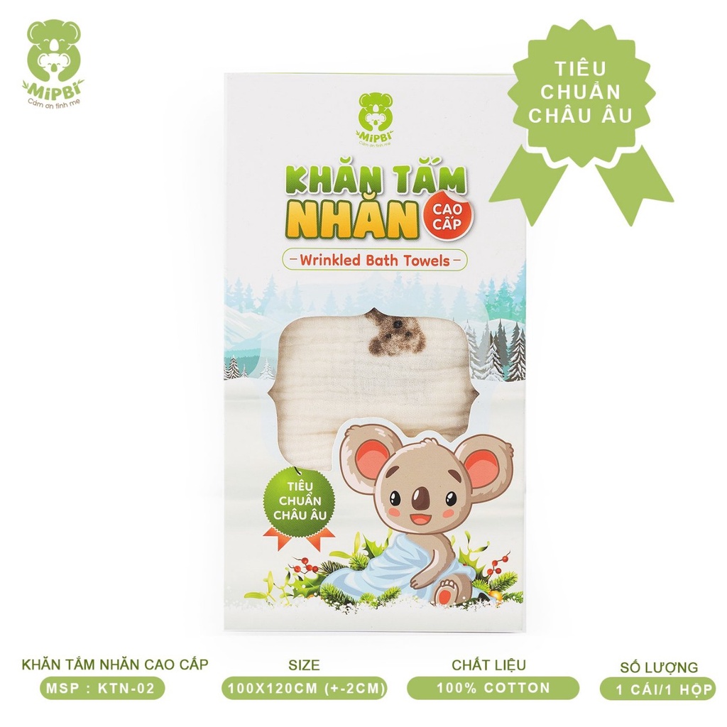 Khăn tắm nhăn cao cấp 4 lớp Mipbi kích thước 120x120cm 100% Cotton mềm mại