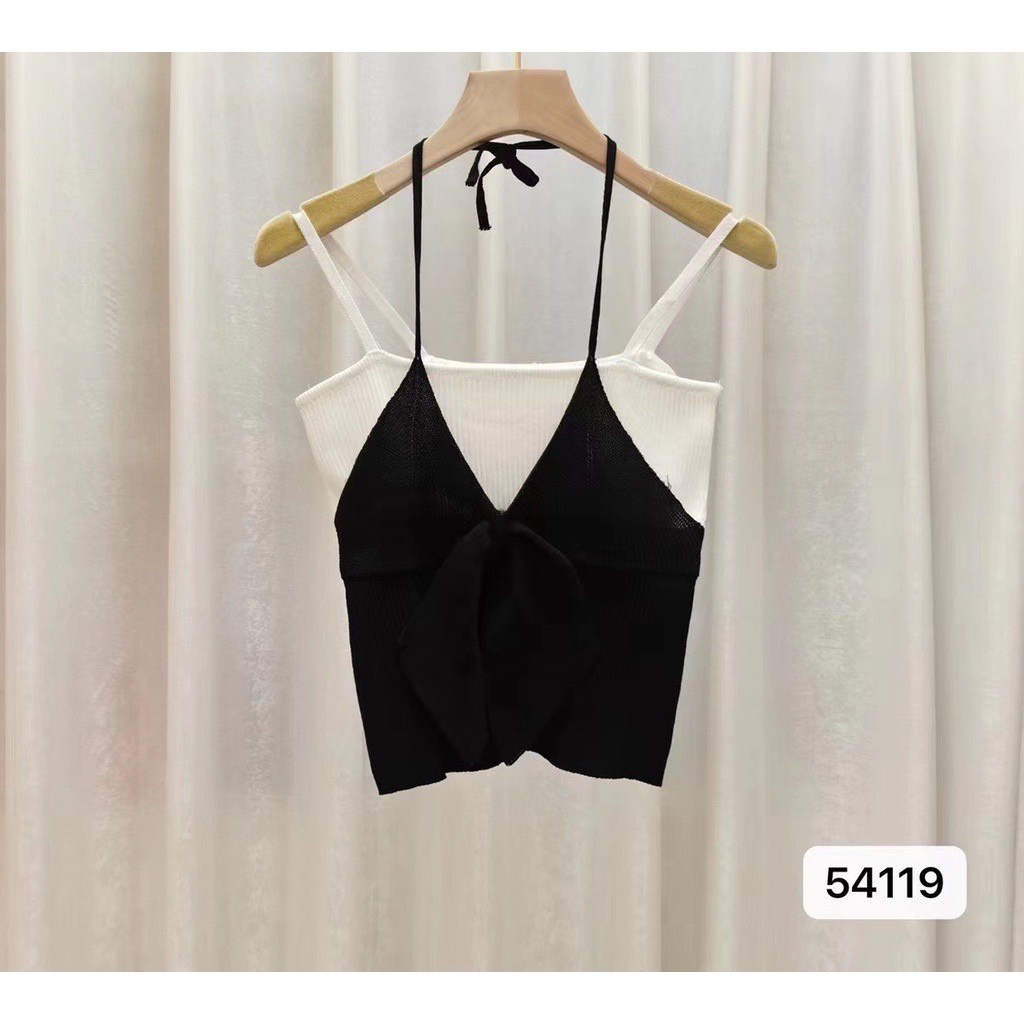 Áo len 2 dây croptop phối nơ quyến rũ