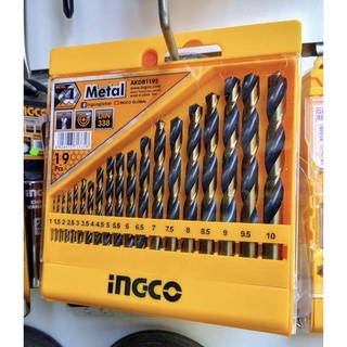 Bộ 19 mũi khoan kim loại 1-10mm thép gió hss hiệu ingco akdb1195