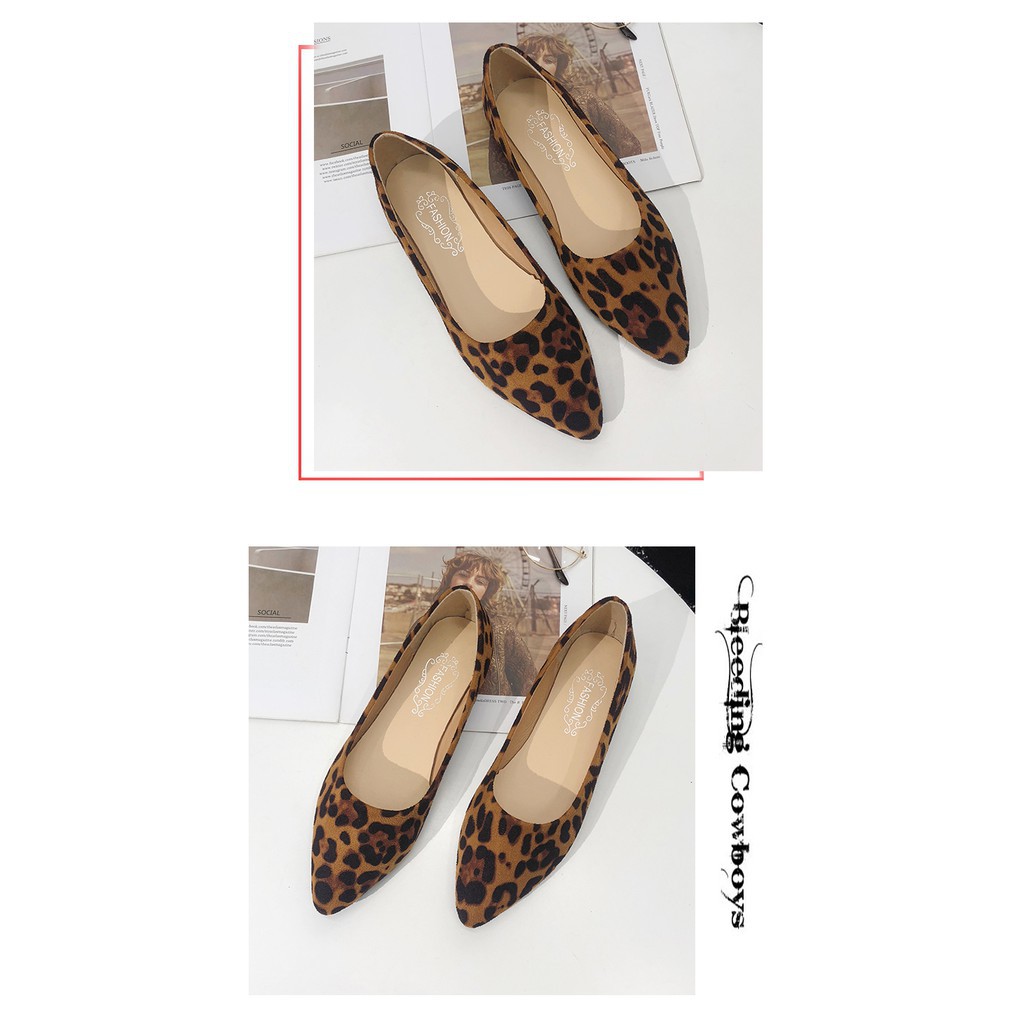 [VLANI] Giày Búp Bê Mũi Nhọn Họa Tiết Da Báo | BigBuy360 - bigbuy360.vn