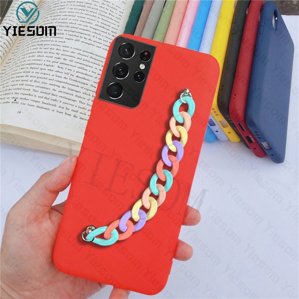 Ốp Điện Thoại TPU Dẻo Màu Sắc Ngọt Ngào Kèm Vòng Đeo Tay Cho Samsung Galaxy S22 S21 Ultra S22 Plus S21FE