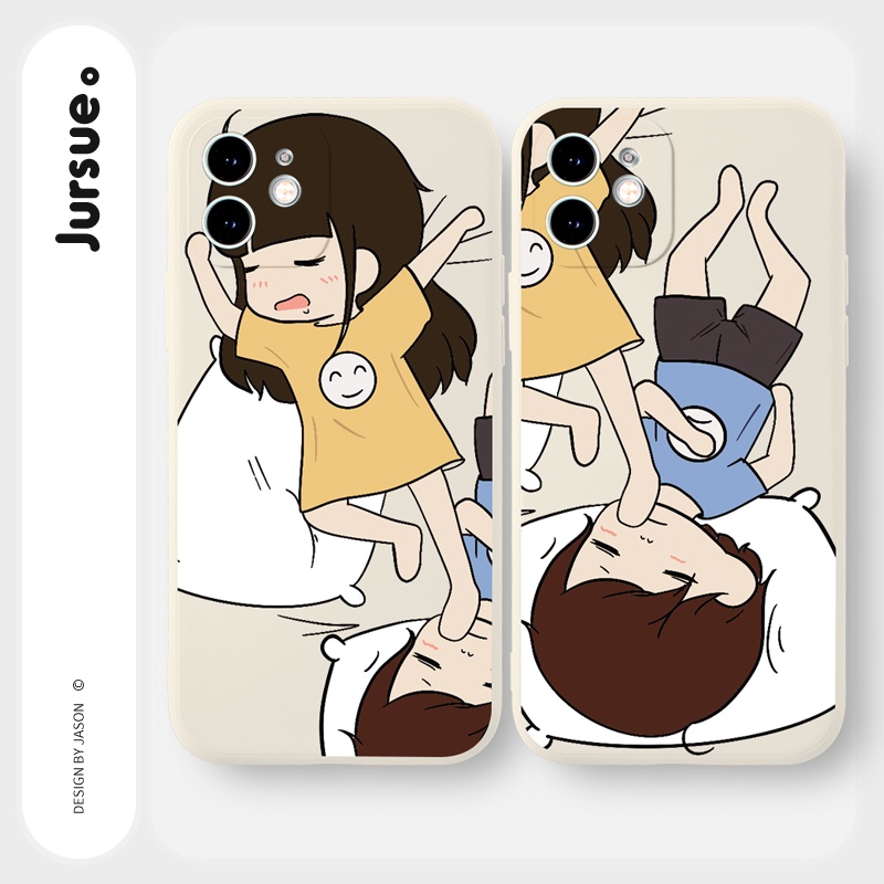 Ốp lưng JURSUE hoạt hình cặp đôi dễ thương đẹp cho iPhone 13 12 11 Pro Max SE 2020 X XR XS 8 7 ip 6S 6 Plus kute Y1817
