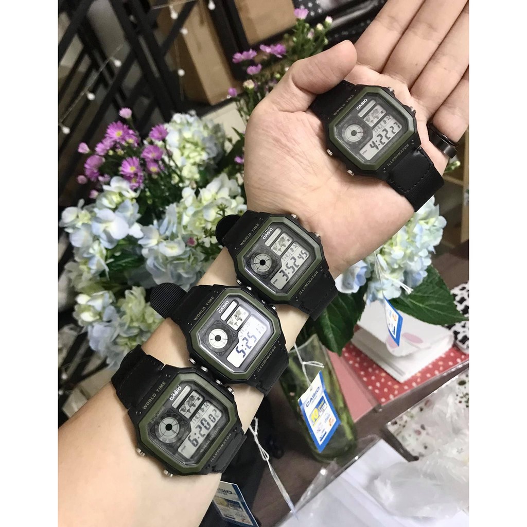 Đồng hồ Casio Nam AE-1200 dây vải thiết kế mặt vuông cổ điển chống nước - pin 10 năm xài siêu bền