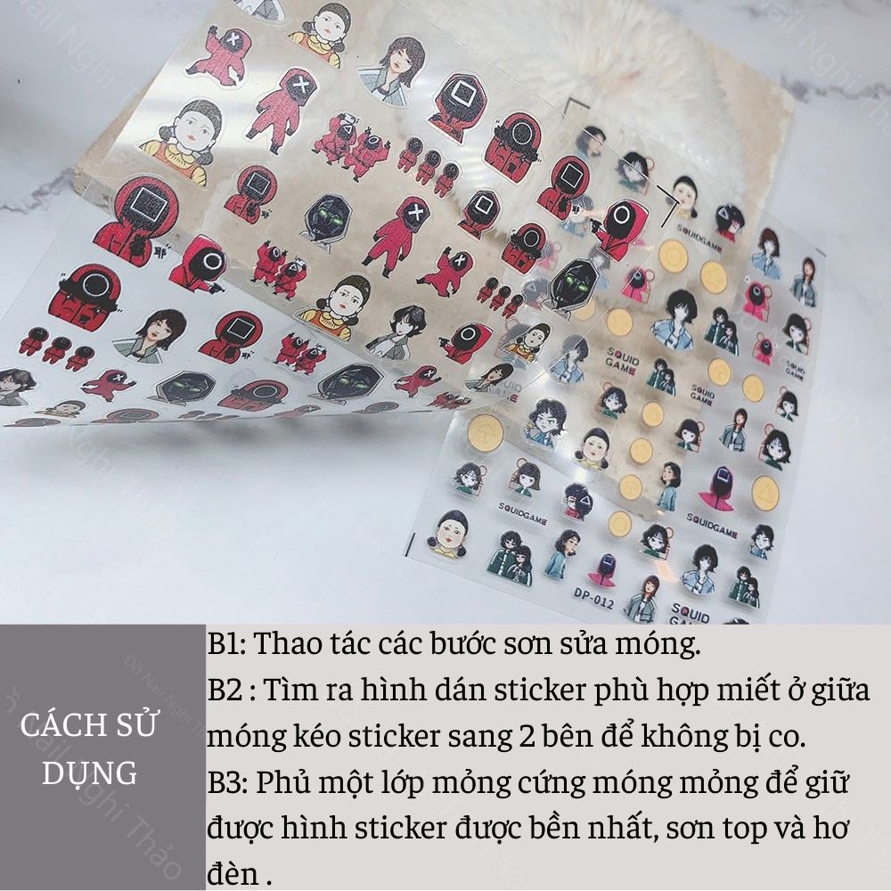 Sticker nail lụa Squid Game 5D
