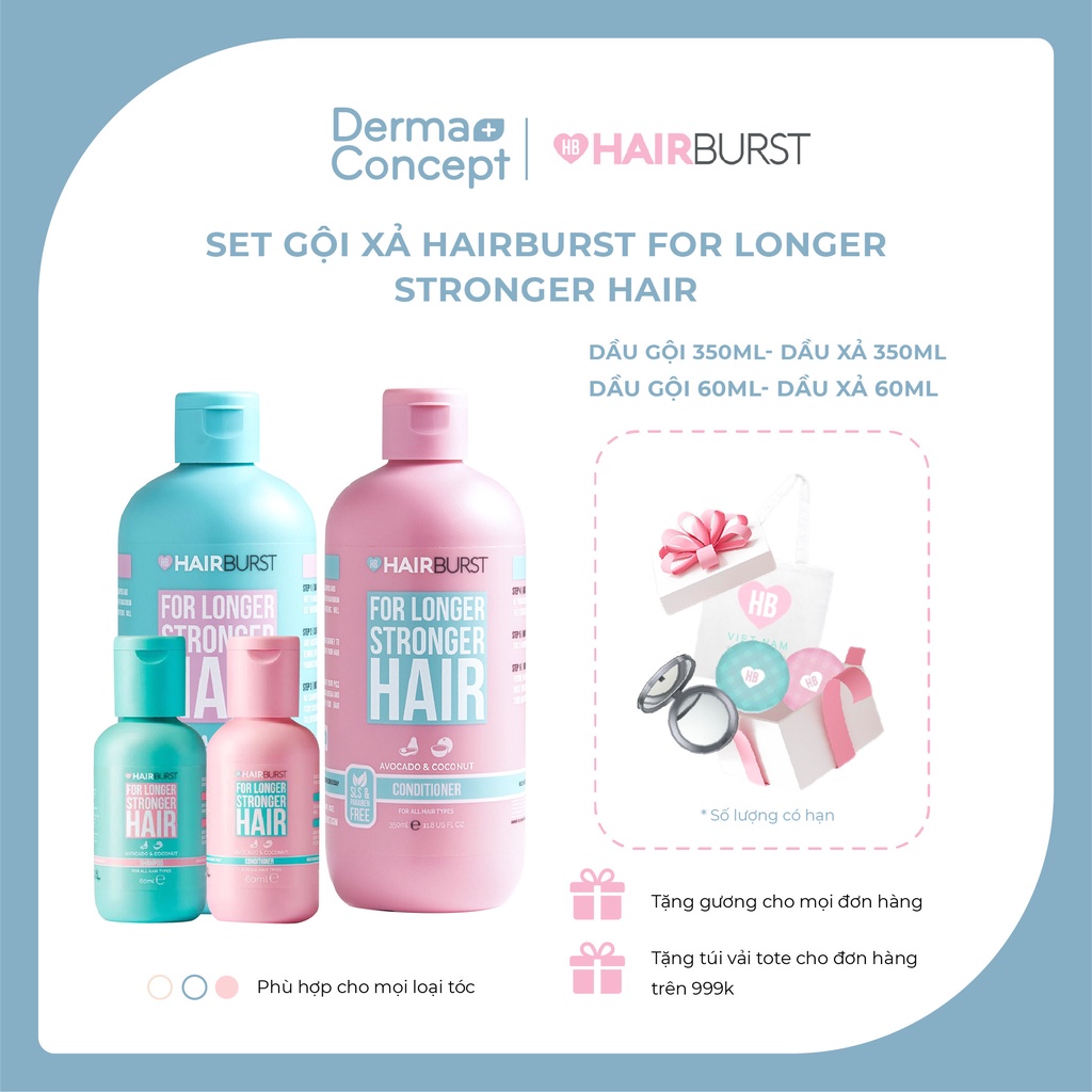 Set Gội Xả Hairburst kích mọc tóc dài và chắc khỏe 350ml/chai [NHẬP KHẨU CHÍNH HÃNG 100%]