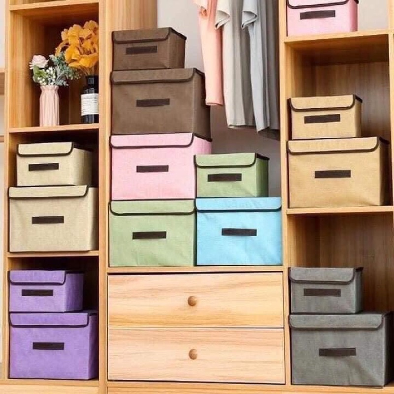 Sét 2 hộp đựng đồ đa năng vải không dệt khung cứng
