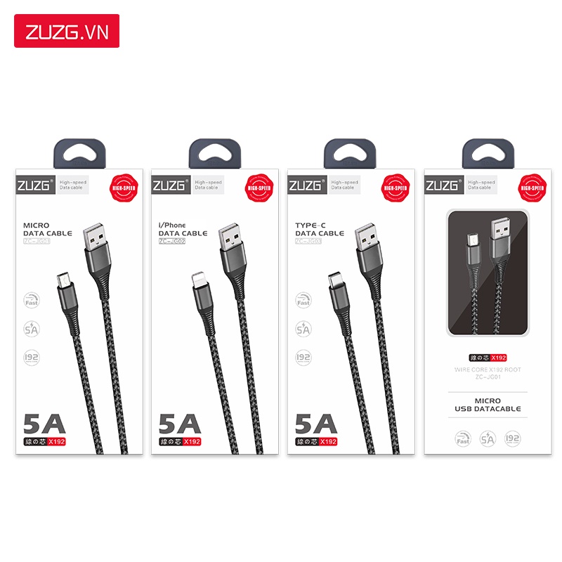 Cáp sạc nhanh siêu bền bọc dù 5A ZUZG bảo hành 12th