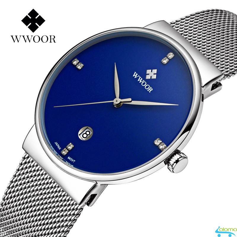 Đồng hồ nữ dây kim loại chống nước mặt 36mm WWOOR WR-8018 mặt kính Sapphire