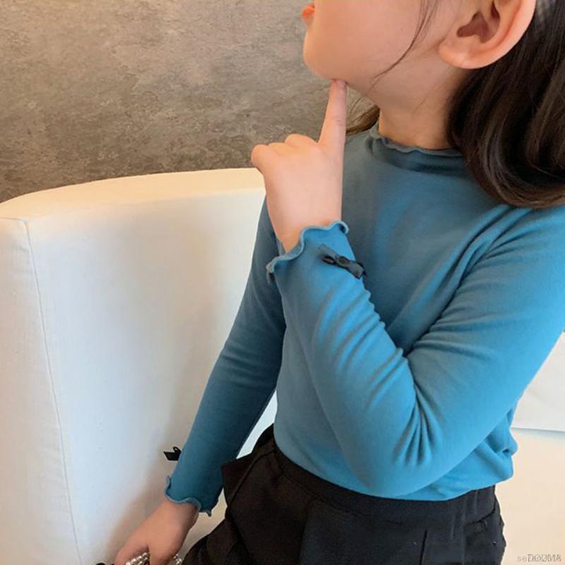 Áo thun cotton tay dài màu trơn thời trang dễ thương cho bé gái