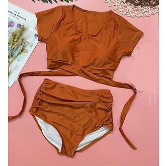 Bikini Đồ bơi 2 mảnh quần cạp cao cột dây, áo tắm biển cộc tay mã BVXC0950 SAVVY summer swimsuit