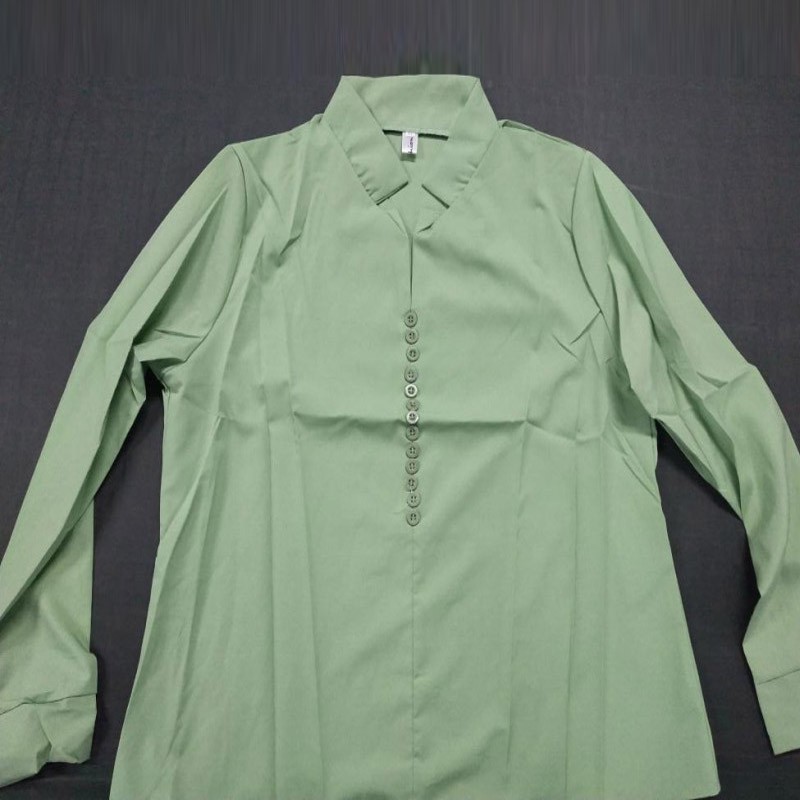 Áo sơ mi cổ chữ V dáng rộng màu trơn thanh lịch cho nữ