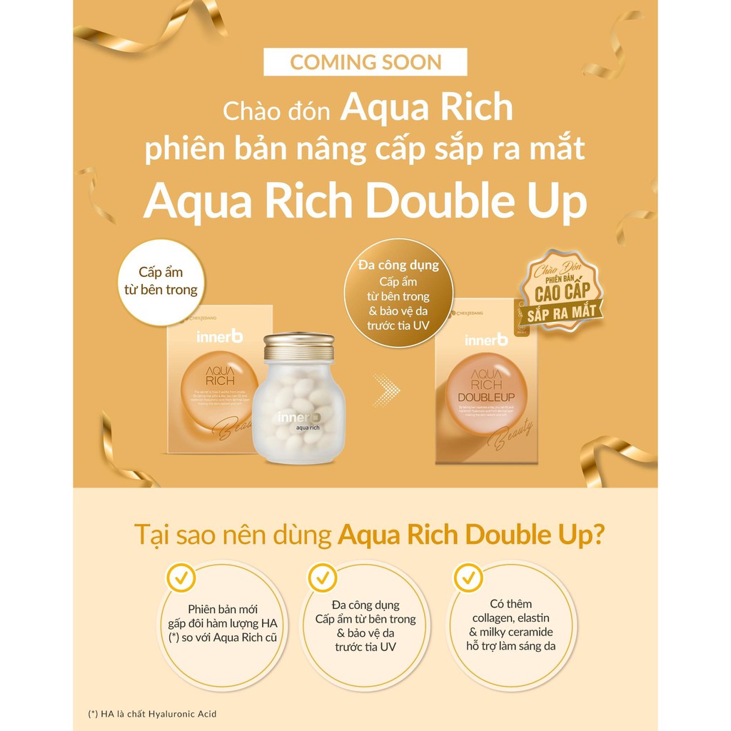 (Phiên bản nâng cấp) viên cấp nước, chống nắng Innerb Aqua Rich 70 viên | Thế Giới Skin Care