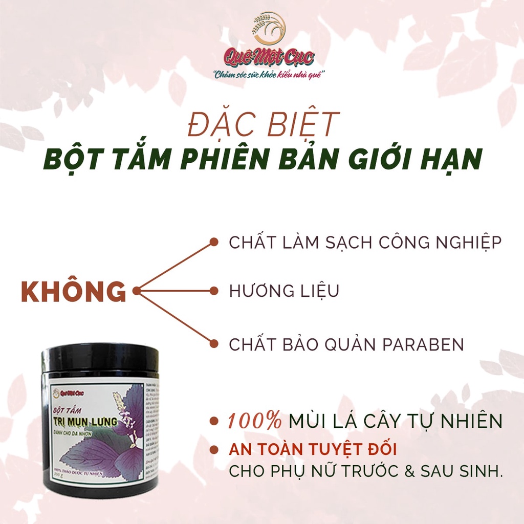 COMBO TẮM SẠCH MỤN LƯNG &amp; CHĂM SÓC DA TOÀN DIỆN THIÊN NHIÊN - HANDMADE BY QUÊ MỘT CỤC